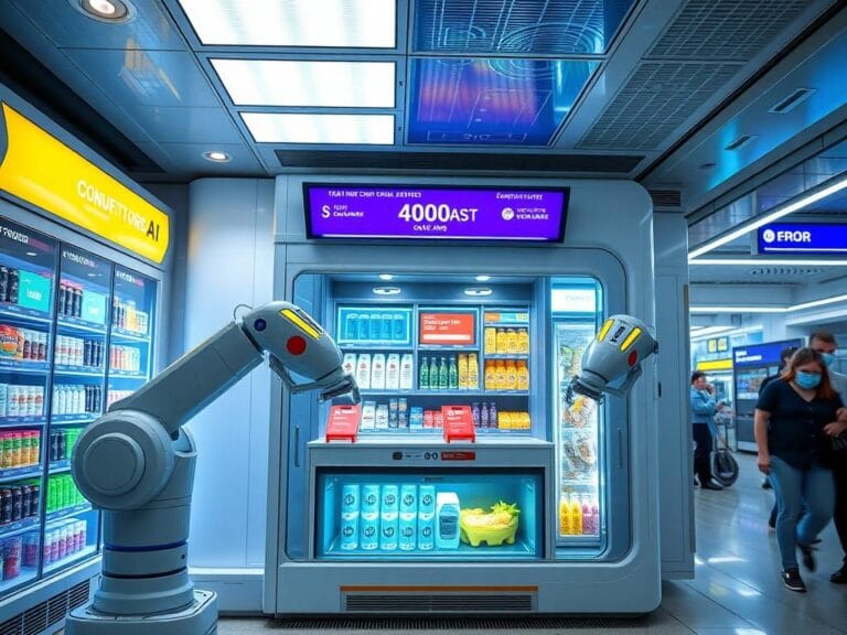 Flick International A high-tech robotic arm retrieving products in the VenHub automated convenience store