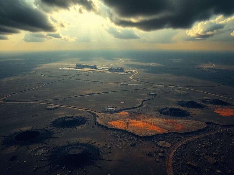 Flick International Aerial view of damaged Iranian nuclear facilities with craters and debris