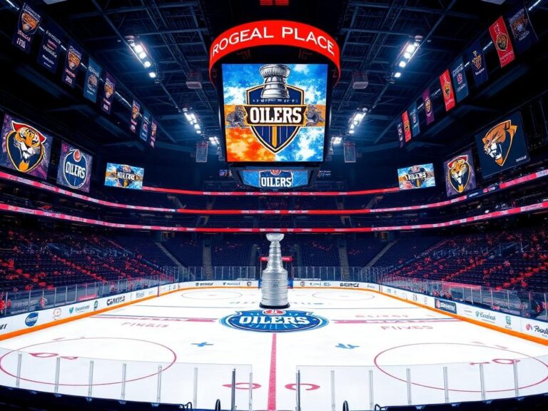 Flick International A dramatic scene at Rogers Place showcasing the Edmonton Oilers and Florida Panthers during the Stanley Cup Final.