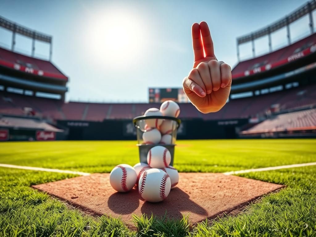 Flick International A baseball diamond under bright sunlight with home plate in focus and an umpire's intentional walk signal displayed.