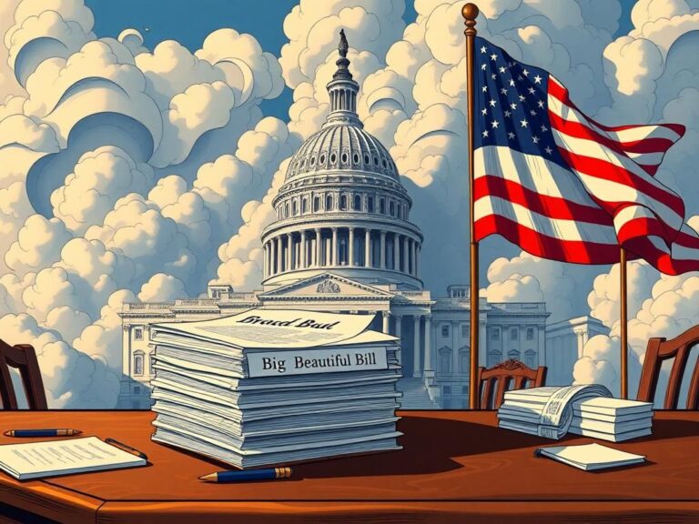 Flick International Dramatic illustration of the U.S. Capitol building surrounded by clouds and legislative paperwork