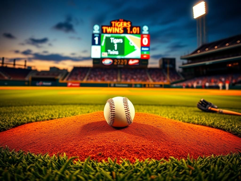 Flick International A baseball resting on the pitcher's mound under stadium lights during a Tigers game