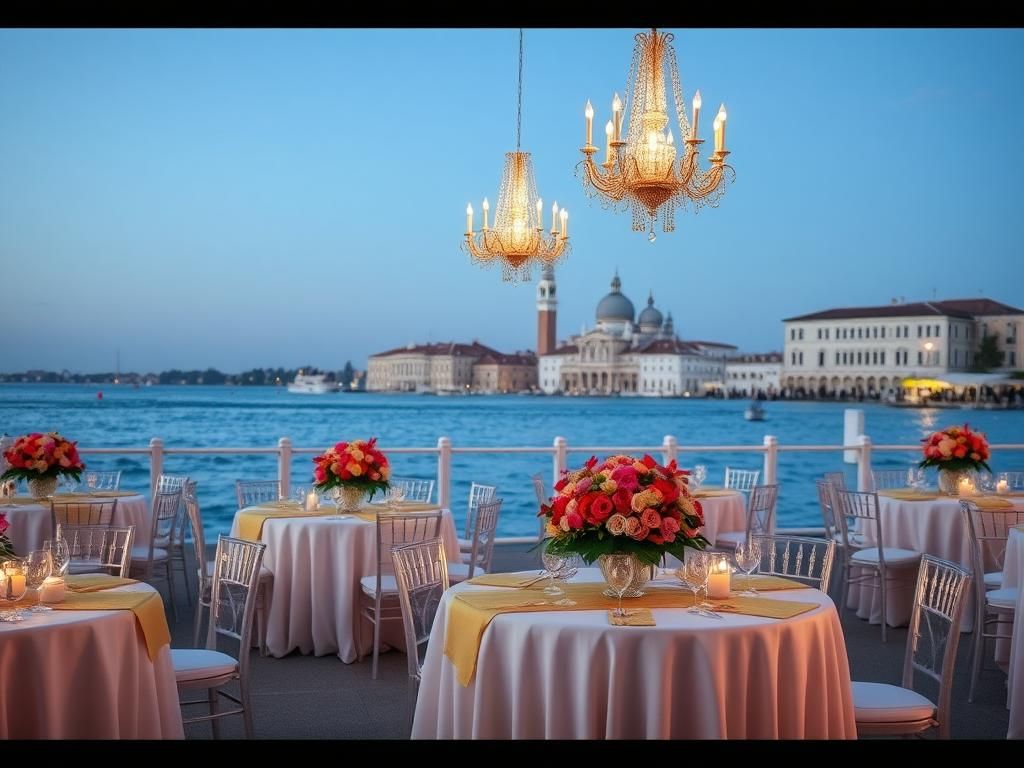 Flick International Lavish outdoor wedding setup on San Giorgio Maggiore, Venice