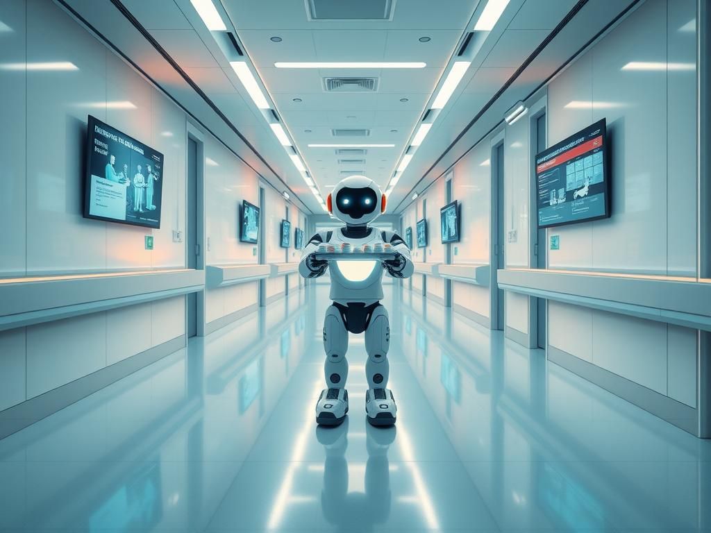 Flick International AI nursing robot Nurabot delivering medications in a modern hospital corridor
