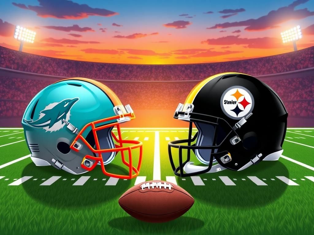Flick International Miami Dolphins and Pittsburgh Steelers helmets on a football field representing a trade negotiation