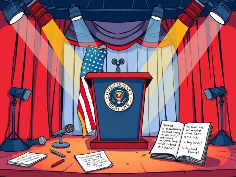 Flick International Vintage cartoon-style stage set for a comedic portrayal of a politician