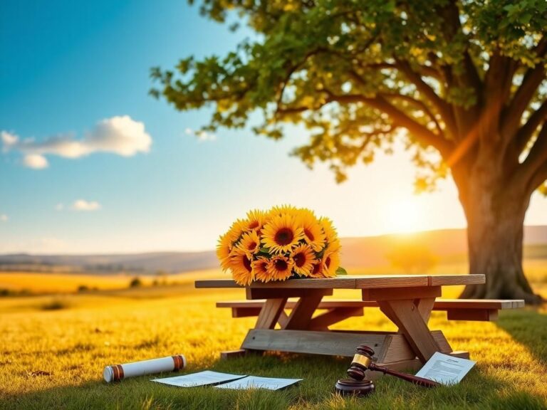 Flick International Serene outdoor setting symbolizing freedom, featuring a wooden picnic table under a leafy tree with sunflowers