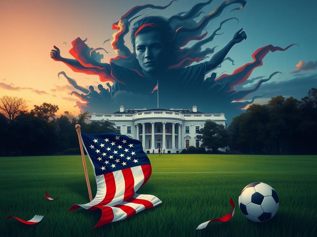 Flick International Torn American flag on a soccer field symbolizing patriotism and sports