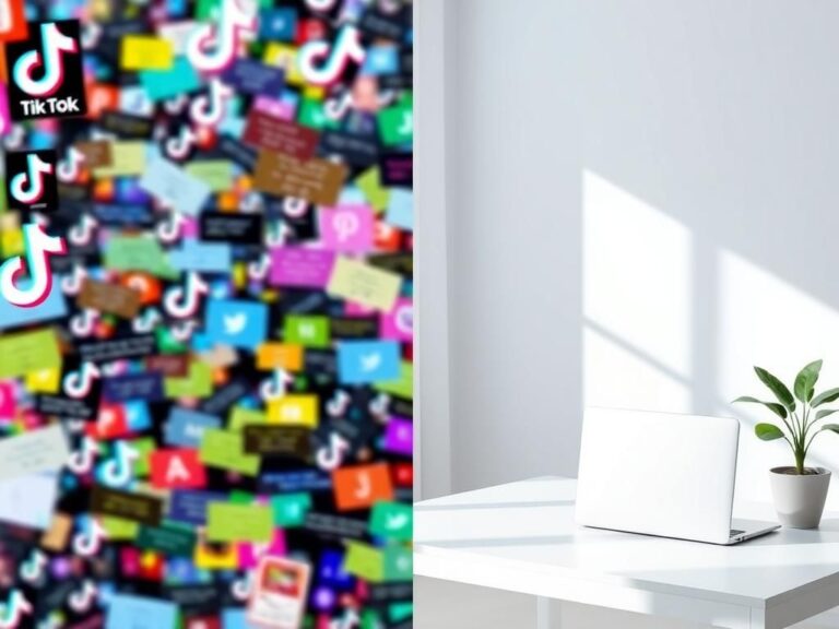 Flick International Split image contrasting chaotic TikTok landscape with serene mental health awareness scene
