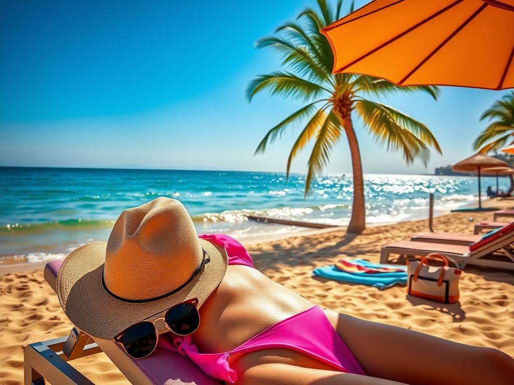 Flick International A vibrant pink bikini draped over a sun lounger on a sunny beach in Marbella, Spain.