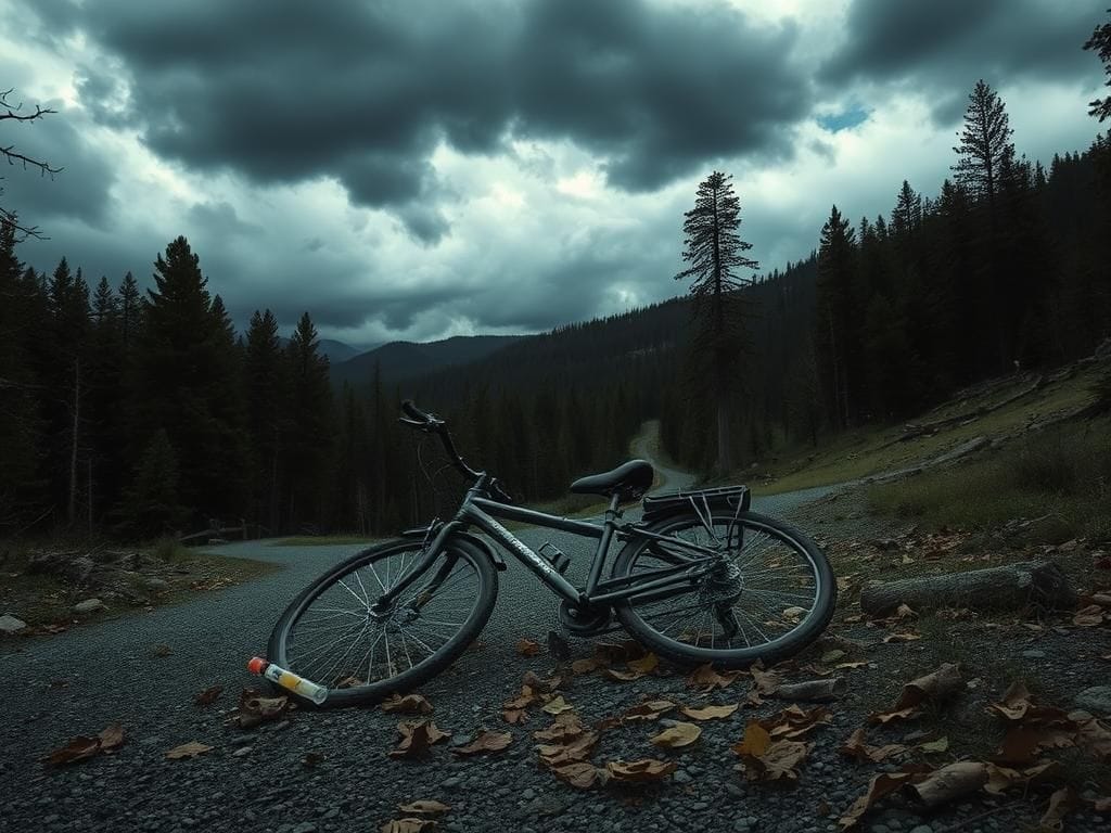 Flick International Somber landscape in Colorado with an abandoned bicycle symbolizing the disappearance of Suzanne Morphew