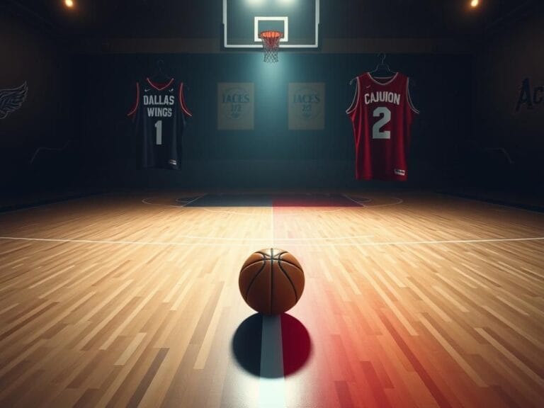 Flick International Dimly lit basketball court symbolizing NaLyssa Smith's emotional trade from Wings to Aces