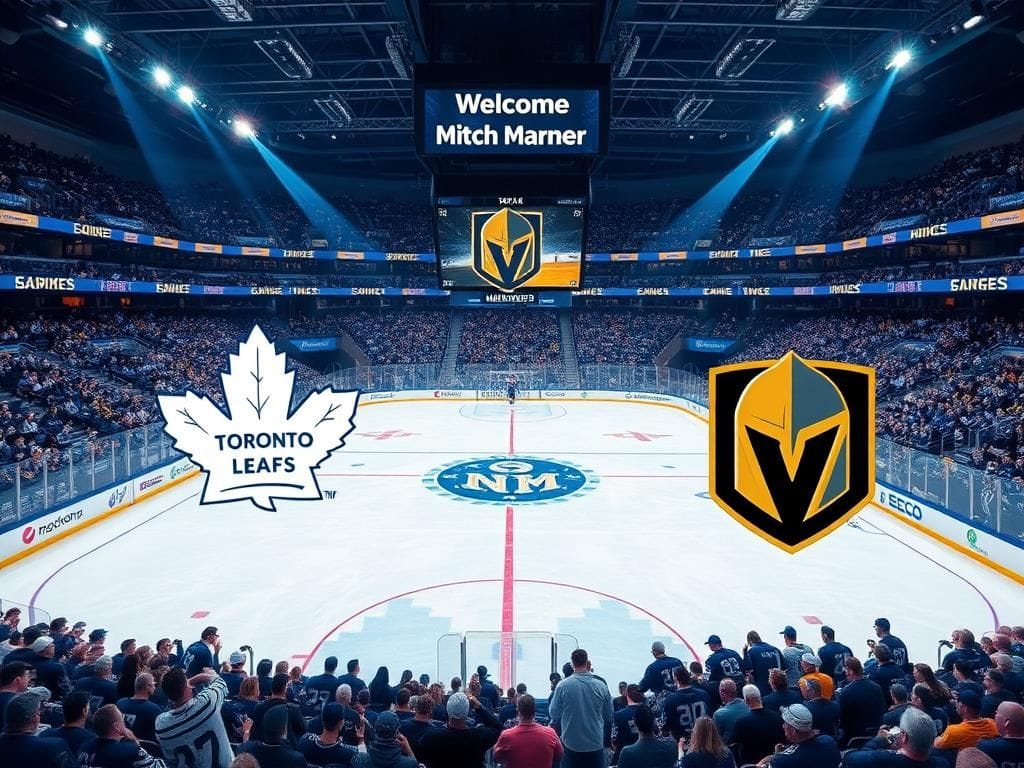 Flick International Hockey arena showcasing vibrant colors of the Toronto Maple Leafs and Vegas Golden Knights with ice surface logos