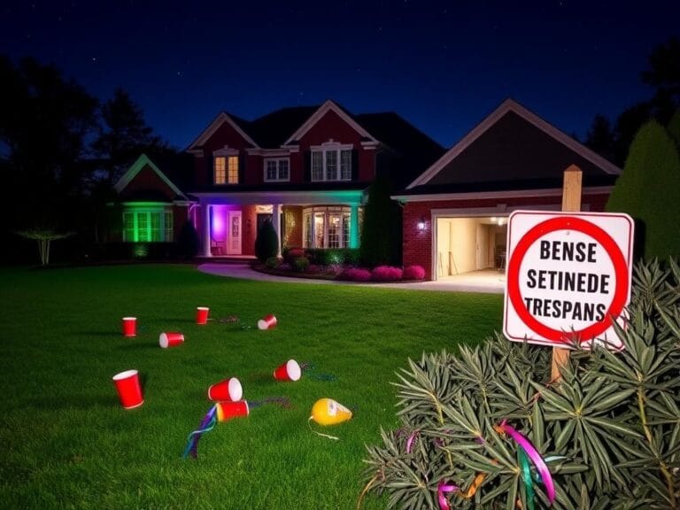 Flick International Luxurious suburban home in Weddington, North Carolina, adorned with colorful party lights at night