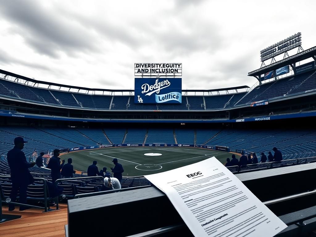 Flick International Empty Los Angeles Dodgers field with shadows of faceless figures representing lack of diversity