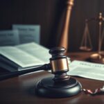 Flick International A somber courtroom scene with a gavel and blurred legal documents in the background