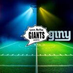 Flick International Dramatic split-screen graphic showcasing the rivalry between the New York Knicks and New York Giants.