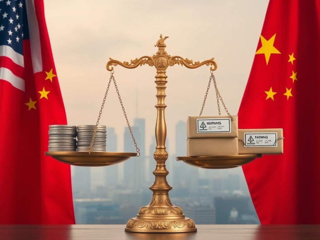 Flick International Juxtaposition of American and Chinese flags symbolizing trade tension