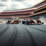 Flick International Dramatic scene of F1 cars nearly colliding at the Spanish Grand Prix
