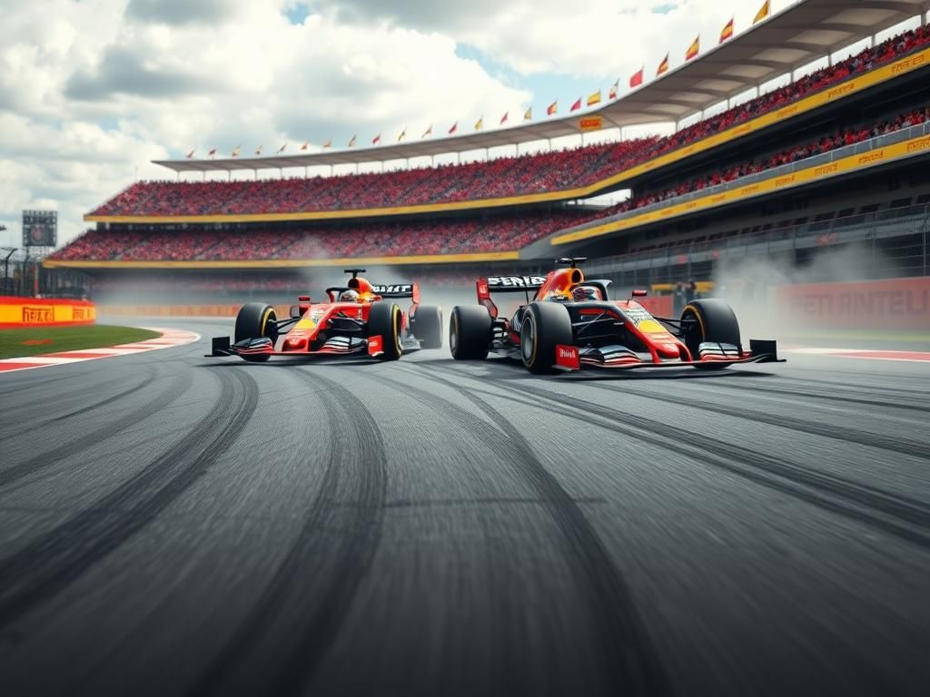 Flick International Dramatic scene of F1 cars nearly colliding at the Spanish Grand Prix