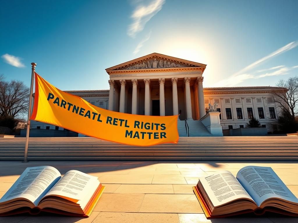 Flick International Wide shot of the Supreme Court building with a 'Parental Rights Matter' banner