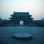 Flick International A somber, empty Tiananmen Square at dusk with the Gate of Heavenly Peace in the background