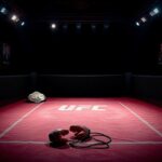 Flick International Empty MMA octagon with gloves and championship belt reflecting a canceled fight