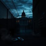 Flick International A dark urban landscape with a barbed-wire fence symbolizing security and restriction