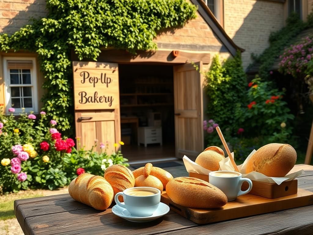 Flick International Historic exterior of Spains Hall with a pop-up bakery setup