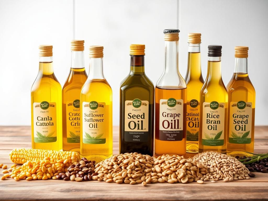 Flick International Collection of eight distinct seed oils in glass bottles on a rustic wooden table