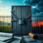 Flick International Conceptual representation of U.S. immigration policy featuring a closed door symbolizing border security.