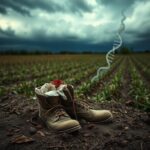 Flick International Abandoned boots in decaying soil symbolizing bioterrorism threat