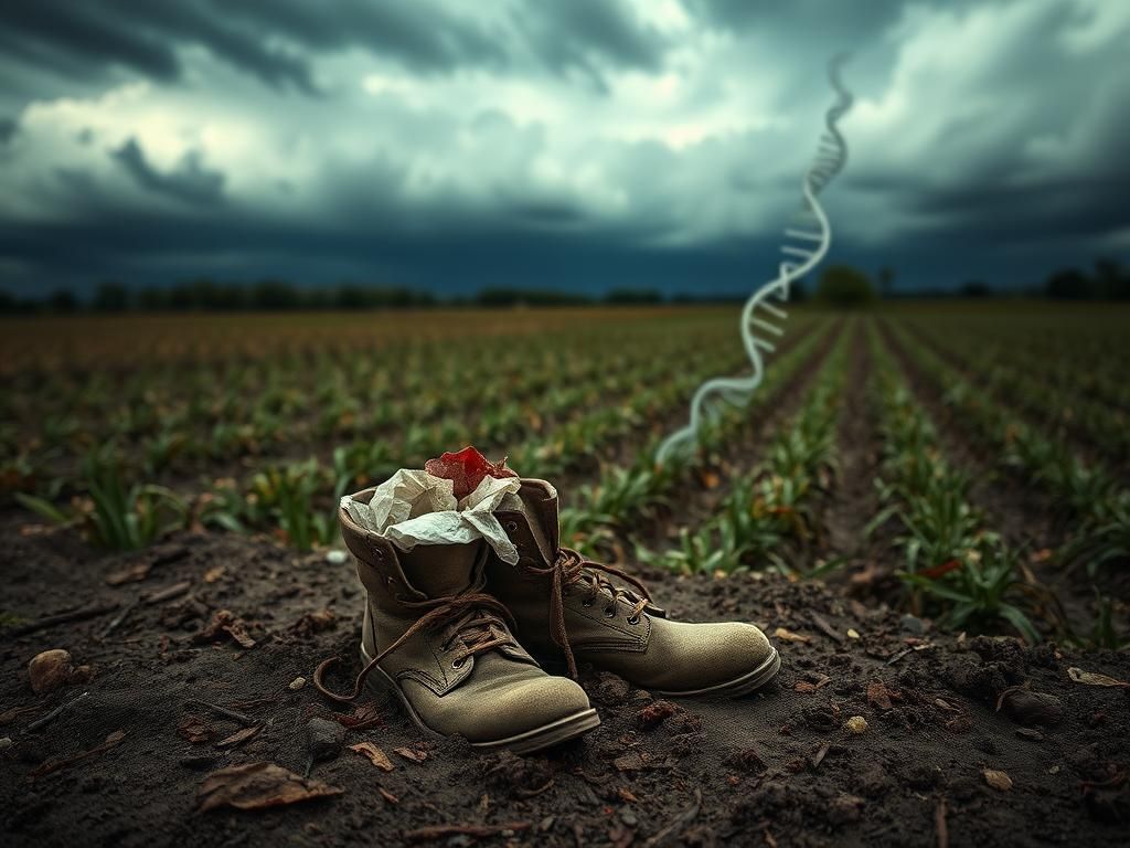 Flick International Abandoned boots in decaying soil symbolizing bioterrorism threat