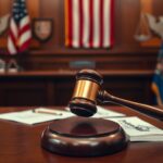 Flick International Courtroom scene with a gavel representing justice in a legal setting