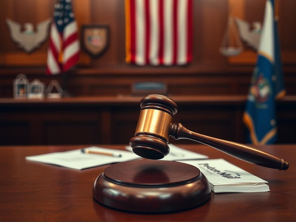 Flick International Courtroom scene with a gavel representing justice in a legal setting