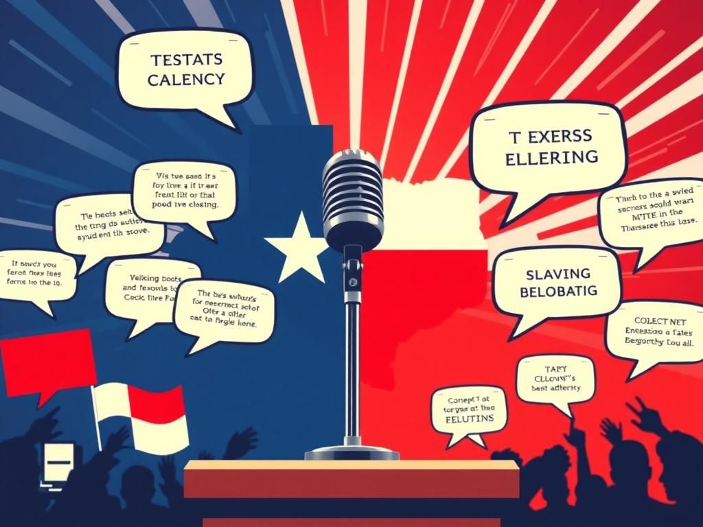 Flick International A vibrant political landscape featuring a microphone on a podium symbolizing strong voice and effective messaging.