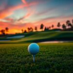 Flick International Close-up of a pristine white golf ball on a tee at twilight