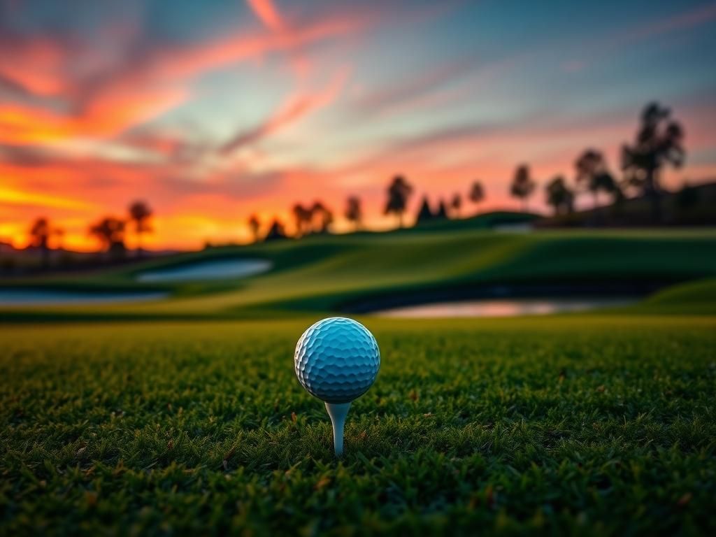 Flick International Close-up of a pristine white golf ball on a tee at twilight