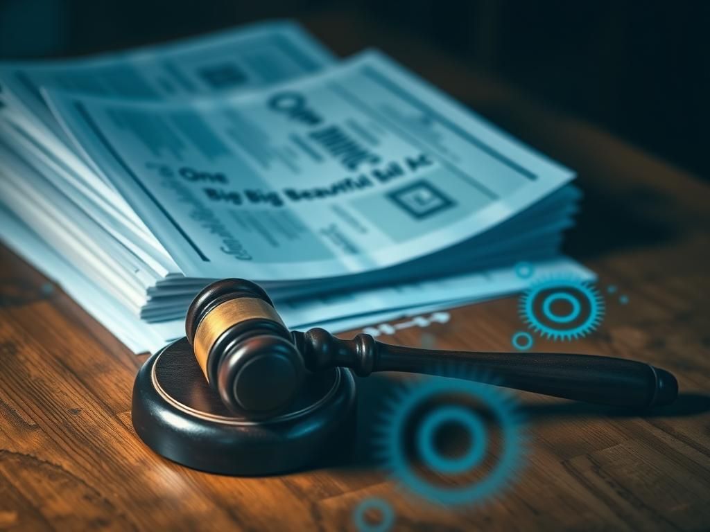 Flick International Close-up of a gavel on a wooden desk with legislative documents in the background