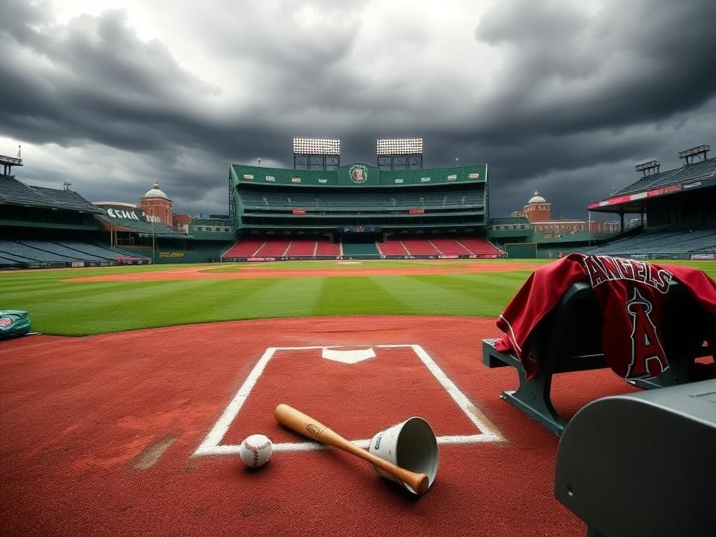 Flick International Empty Fenway Park baseball diamond with a bat and ball on home plate