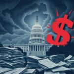 Flick International Stylized Capitol building under storm clouds symbolizing political turmoil