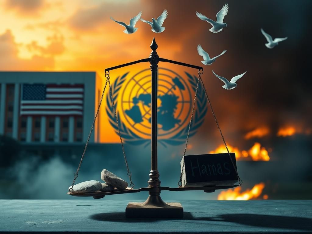 Flick International A dramatic scene of the divided United Nations building symbolizing differing views on the Gaza conflict