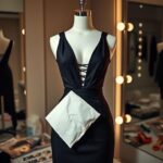 Flick International Stylish black mini-dress on mannequin with plunging neckline