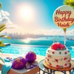 Flick International Heidi Klum modeling a bold purple bikini poolside at her 52nd birthday celebration