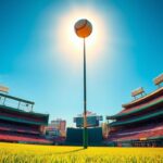 Flick International A baseball soaring towards Pesky's Pole at Fenway Park under a bright blue sky