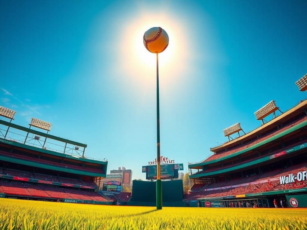 Flick International A baseball soaring towards Pesky's Pole at Fenway Park under a bright blue sky