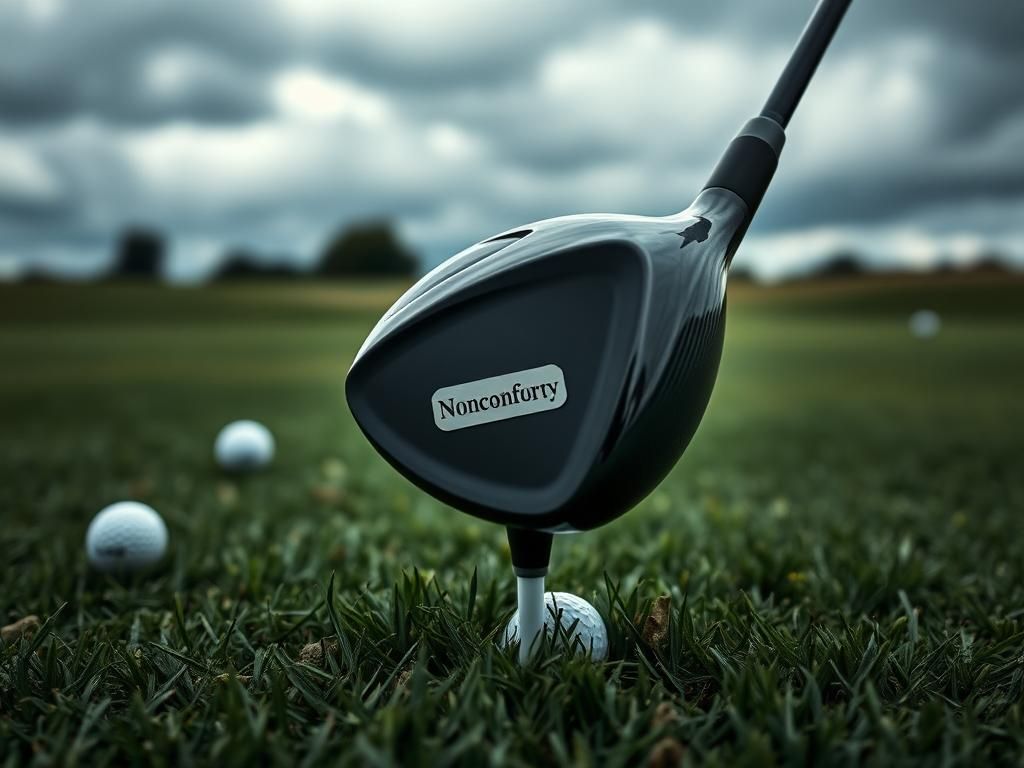 Flick International Close-up of a high-quality golf driver with a 'Nonconforming' tag on manicured grass