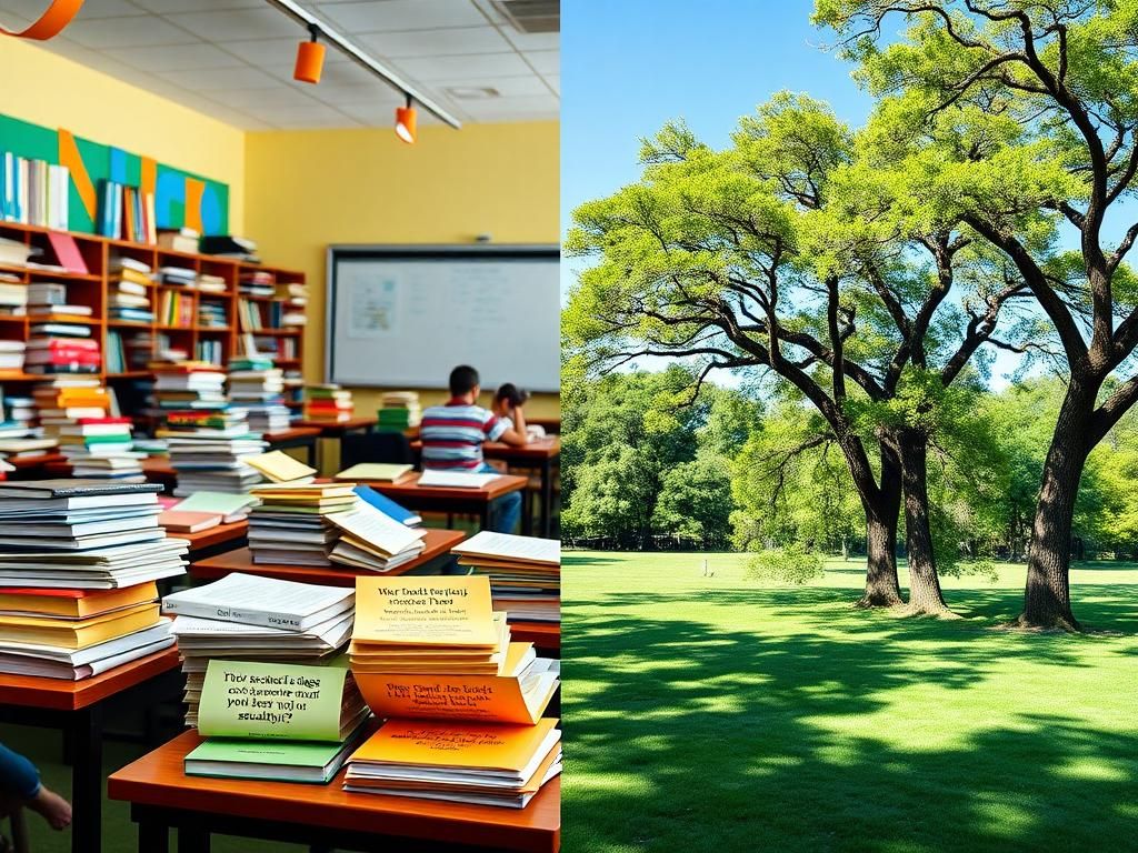 Flick International Split image showing a vibrant classroom juxtaposed with a serene park scene, reflecting the tension of academic inquiry on sexuality.