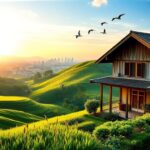 Flick International Serene landscape of Vietnam featuring green rice terraces and urban skyline