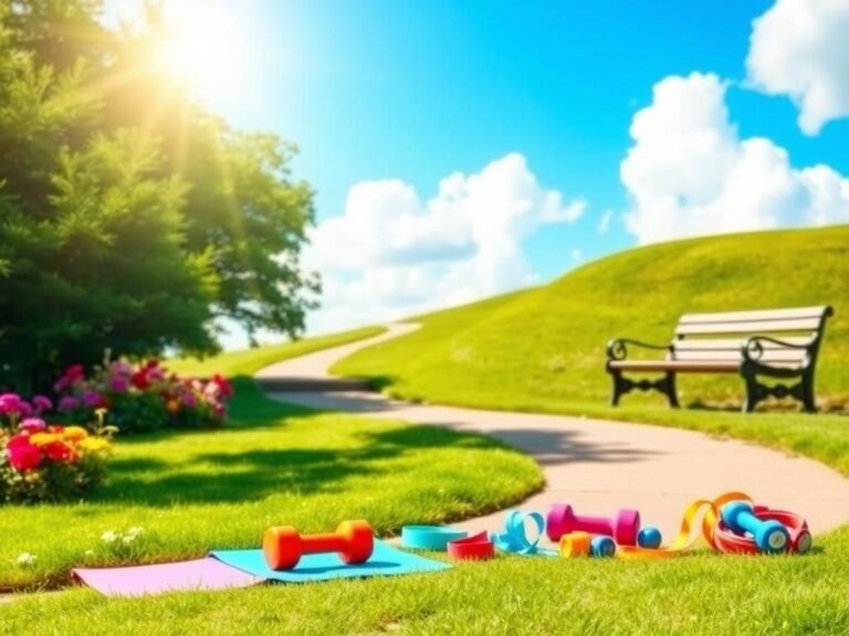 Flick International Serene outdoor scene with exercise equipment symbolizing health and rejuvenation